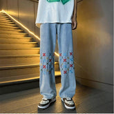Men Jeans XINGX Embroidered Jeans Men's Loose Straight Oversize Casual Trousers